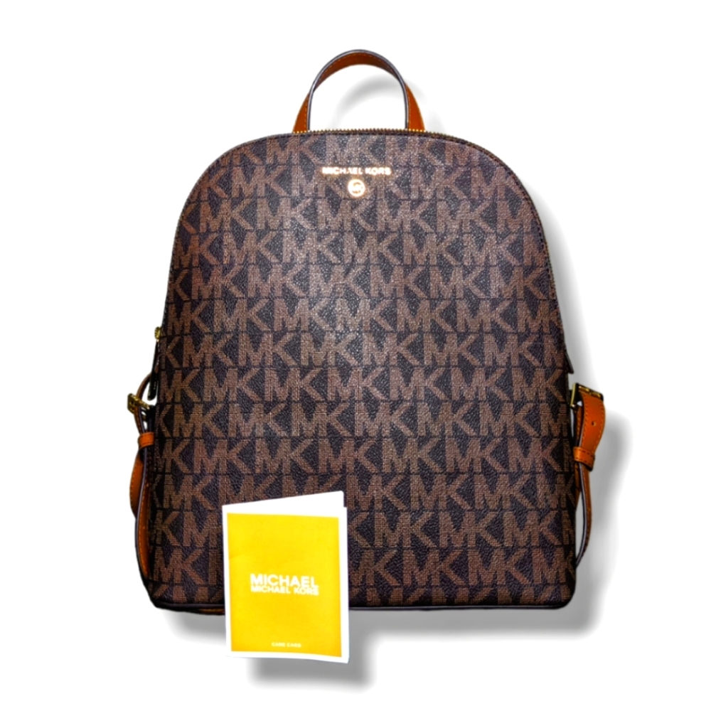 MICHAEL Michael Kors | Cindy Signature Logo Tan Leather Backpack - Picture 1 of 5